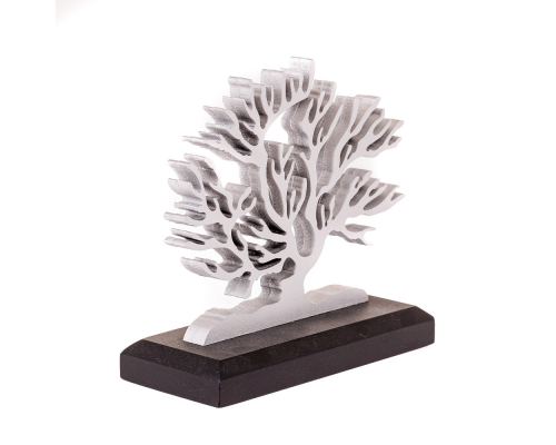 Tree of Life, Wooden Decorative Item, Silver Metallic Color on Black Base. 14cm (5.5'') 2