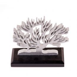 Ξύλινο Δέντρο της Ζωής. Επιτραπέζιο Διακοσμητικό. Ασημί Χρώμα, Μαύρη Βάση. 14cm 3