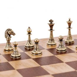 Σετ Σκακι, Σκακιέρα Ελιάς με Μαύρα Τετράγωνα & Μεταλλικά Πιόνια Κλασσικού Στυλ. 38x38 cm 3
