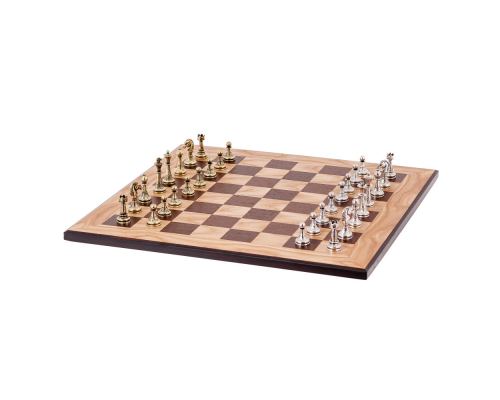 Olive Wood Chess Set, with Black Squares & Metallic Chess Pieces Classic Style. 38x38 cm 4