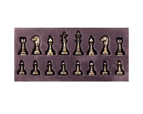Σετ Σκακι, Σκακιέρα Ελιάς με Μαύρα Τετράγωνα & Μεταλλικά Πιόνια Κλασσικού Στυλ. 38x38 cm 9