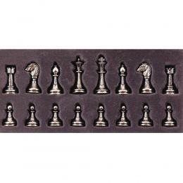 Σετ Σκακι, Σκακιέρα Ελιάς με Μαύρα Τετράγωνα & Μεταλλικά Πιόνια Κλασσικού Στυλ. 38x38 cm 10