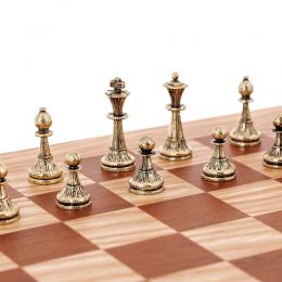 Olive Wood Chess Set, with Brown Squares & Metallic Chess Pieces Classic Style. 38x38 cm 3