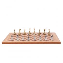Σετ Σκακι, Σκακιέρα Ελιάς με Καφέ Τετράγωνα & Μεταλλικά Πιόνια Κλασσικού Στυλ. 38x38 cm 4