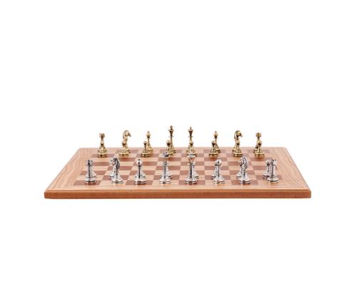 Olive Wood Chess Set, with Brown Squares & Metallic Chess Pieces Classic Style. 38x38 cm 4