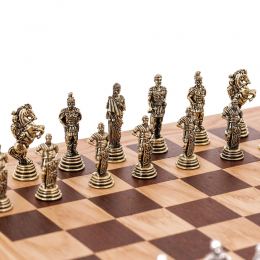 Σετ Σκακι, Σκακιέρα Ελιάς με Μαύρα Τετράγωνα & Μεταλλικά Πιόνια Ρωμαικου Στυλ. 38x38 cm 3