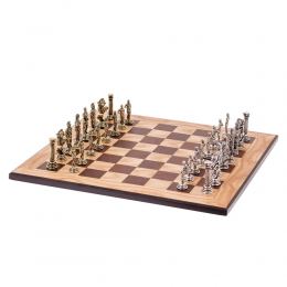 Σετ Σκακι, Σκακιέρα Ελιάς με Μαύρα Τετράγωνα & Μεταλλικά Πιόνια Ρωμαικου Στυλ. 38x38 cm 5