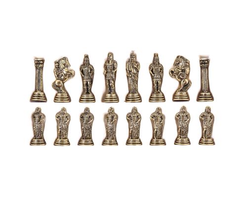 Olive Wood Chess Set, with Black Squares & Metallic Chess Pieces Roman Style. 38x38 cm 8