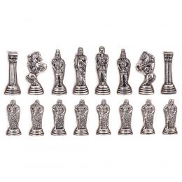Olive Wood Chess Set, with Brown Squares & Metallic Chess Pieces Roman Style. 38x38 cm 9