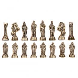 Olive Wood Chess Set, with Brown Squares & Metallic Chess Pieces Roman Style. 38x38 cm 8