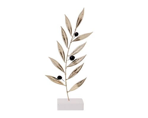 Olive Branch 25cm, Metal Decor, Silver Color