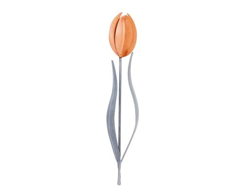 Tulip Flowers - Handmade Metal Wall Decorative Set of 2, Orange & Silver, 33cm - 2
