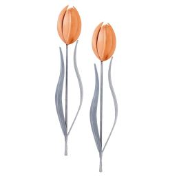 Tulip Flowers, Handmade Metal Wall Decorative Set of 2, Orange & Silver, 33cm
