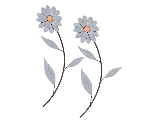 Daisy Flowers, Handmade Metal Wall Decorative Set of 2, Silver, 35cm