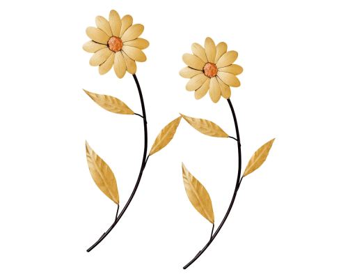 Daisy Flowers, Handmade Metal Wall Decorative Set of 2, Gold, 35cm