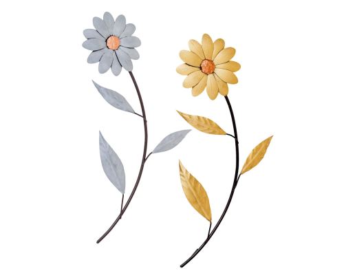 Daisy Flowers, Handmade Metal Wall Decorative Set of 2, Gold & Silver, 35cm
