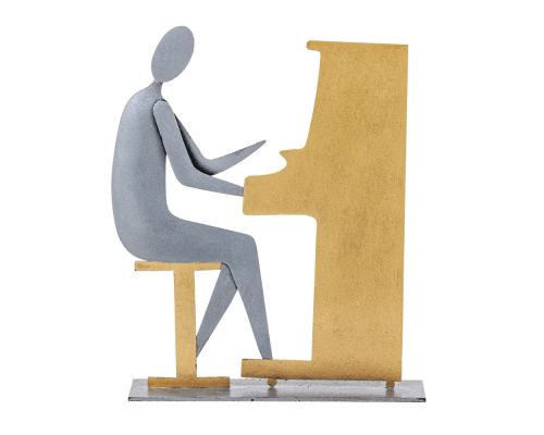 Piano Player Figurine - Modern Handmade Metal Wall Art & Tabletop Decor, 19cm