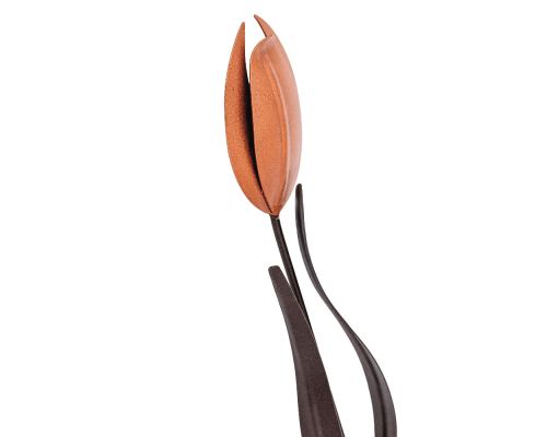Tulip Flower - Wall Art Decor, Handmade Metal Sculpture - Orange & Brown Color, 33cm -2