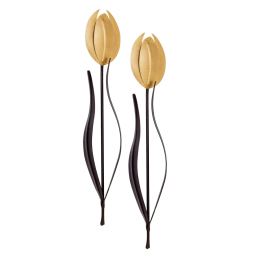 Tulip Flowers, Handmade Metal Wall Decorative Set of 2, Gold & Brown, 33cm