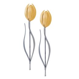 Tulip Flowers, Handmade Metal Wall Decorative Set of 2, Gold & Silver, 33cm Tulip Flowers, Handmade Metal Wall Decorative Set of 2, Gold & Silver, 33cm
