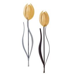 Tulip Flowers, Handmade Metal Wall Decorative Set of 2, Gold, Silver & Brown, 33cm Tulip Flowers, Handmade Metal Wall Decorative Set of 2, Gold, Silver & Brown, 33cm