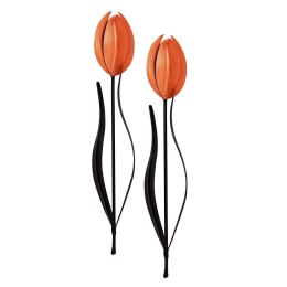 Tulip Flowers, Handmade Metal Wall Decorative Set of 2, Orange & Brown, 33cm Tulip Flowers, Handmade Metal Wall Decorative Set of 2, Orange & Brown, 33cm