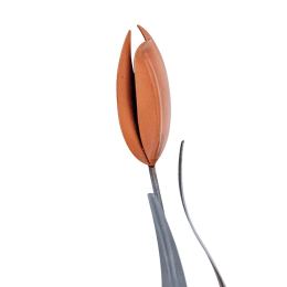 Tulip Flowers - Handmade Metal Wall Decorative Set of 2, Orange & Silver, 33cm - 3