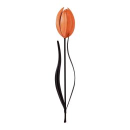 Tulip Flowers - Handmade Metal Wall Decorative Set of 2, Orange, Silver & Brown, 33cm - 2 Tulip Flowers - Handmade Metal Wall Decorative Set of 2, Orange, Silver & Brown, 33cm - 2