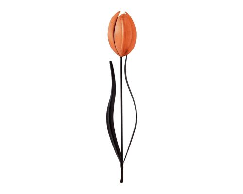Tulip Flowers - Handmade Metal Wall Decorative Set of 2, Orange, Silver & Brown, 33cm - 2