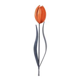 Tulip Flowers - Handmade Metal Wall Decorative Set of 2, Orange, Silver & Brown, 33cm - 3 Tulip Flowers - Handmade Metal Wall Decorative Set of 2, Orange, Silver & Brown, 33cm - 3
