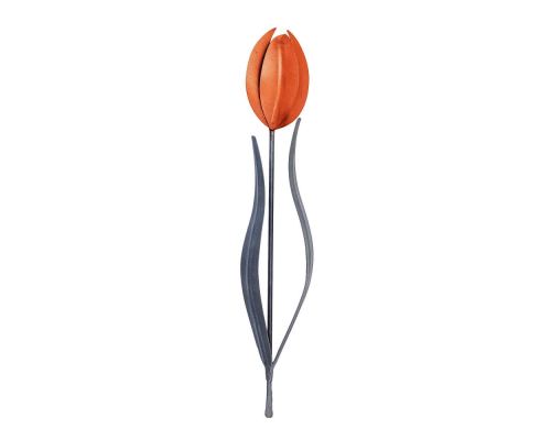Tulip Flowers - Handmade Metal Wall Decorative Set of 2, Orange, Silver & Brown, 33cm - 3