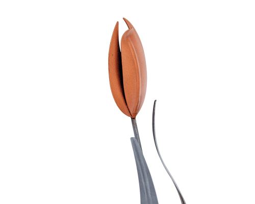 Tulip Flowers - Handmade Metal Wall Decorative Set of 2, Orange, Silver & Brown, 33cm - 4