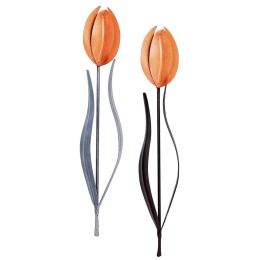 Tulip Flowers, Handmade Metal Wall Decorative Set of 2, Orange, Silver & Brown, 33cm Tulip Flowers, Handmade Metal Wall Decorative Set of 2, Orange, Silver & Brown, 33cm