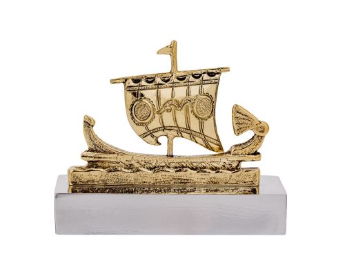 Ancient Greek Trireme Warship,Table Sculpture - Solid Aluminum & Brass, 10.5cm