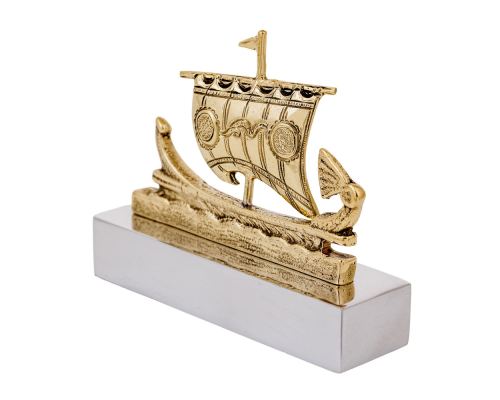 Ancient Greek Trireme Warship,Table Sculpture - Solid Aluminum & Brass, 10.5cm - 4