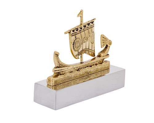 Ancient Greek Trireme Warship,Table Sculpture - Solid Aluminum & Brass, 10.5cm - 3