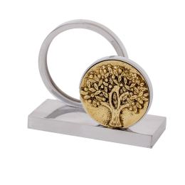 Business Card Holder, Handmade Solid Aluminum & Brass Metal Desk Accessory, Tree of Life Design - 3