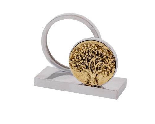 Business Card Holder, Handmade Solid Aluminum & Brass Metal Desk Accessory, Tree of Life Design - 3