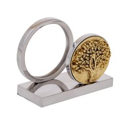 Business Card Holder, Handmade Solid Aluminum & Brass Metal Desk Accessory, Tree of Life Design - 2