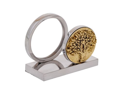Business Card Holder, Handmade Solid Aluminum & Brass Metal Desk Accessory, Tree of Life Design - 2