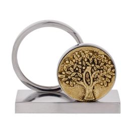 Business Card Holder, Handmade Solid Aluminum & Brass Metal Desk Accessory, Tree of Life Design