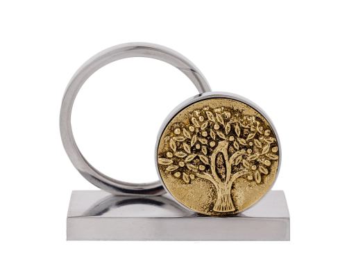 Business Card Holder, Handmade Solid Aluminum & Brass Metal Desk Accessory, Tree of Life Design