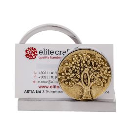 Business Card Holder, Handmade Solid Aluminum & Brass Metal Desk Accessory, Tree of Life Design - 4