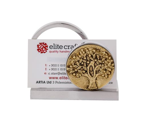Business Card Holder, Handmade Solid Aluminum & Brass Metal Desk Accessory, Tree of Life Design - 4