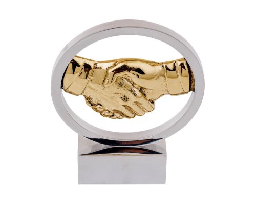 Handshake Gesture, Agreement Symbol, Table Sculpture Solid Aluminum & Brass, 19cm -4
