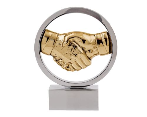 Handshake Gesture, Agreement Symbol, Table Sculpture Solid Aluminum & Brass, 19cm