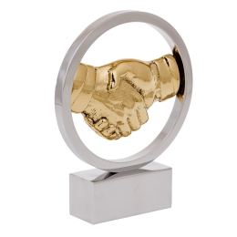 Handshake Gesture, Agreement Symbol, Table Sculpture Solid Aluminum & Brass, 19cm -3 Handshake Gesture, Agreement Symbol, Table Sculpture Solid Aluminum & Brass, 19cm -3