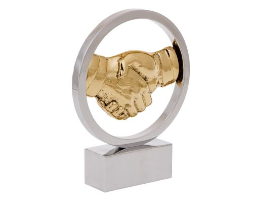 Handshake Gesture, Agreement Symbol, Table Sculpture Solid Aluminum & Brass, 19cm -3