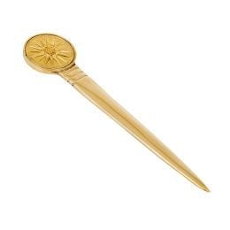 Letter Opener, Handmade of Solid Brass Metal, Stylish Desk Accessory, Greek Vergina Sun Design