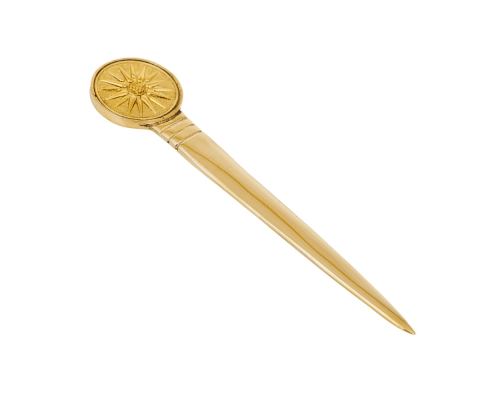 Letter Opener, Handmade of Solid Brass Metal, Stylish Desk Accessory, Greek Vergina Sun Design
